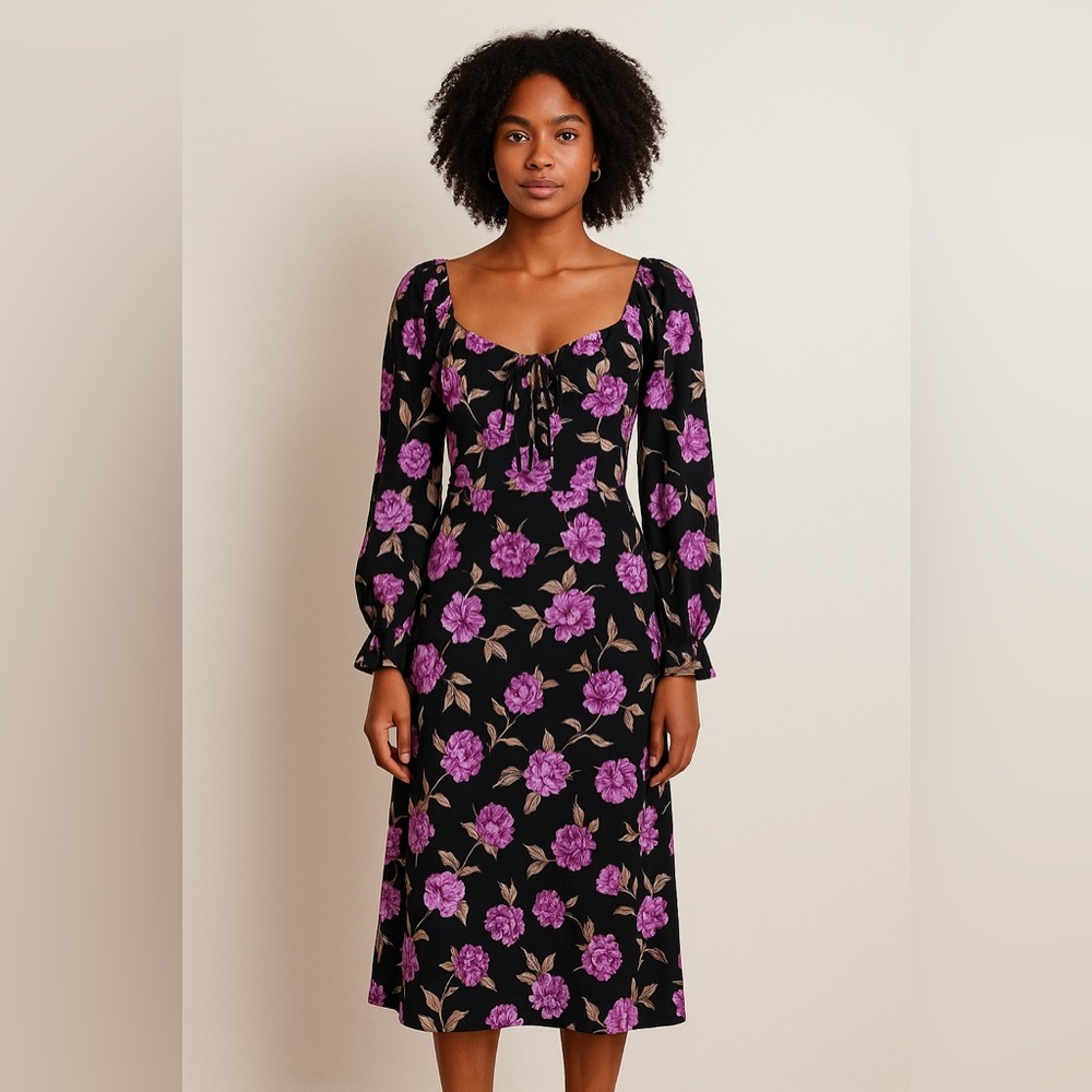 Floral Black and Purple Women's Dress size Small